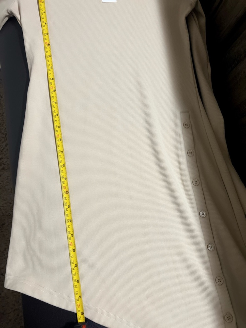 Asymmetrical Beige Long-Sleeve Knit Dress with Side Button Detail - Picture 13 of 16